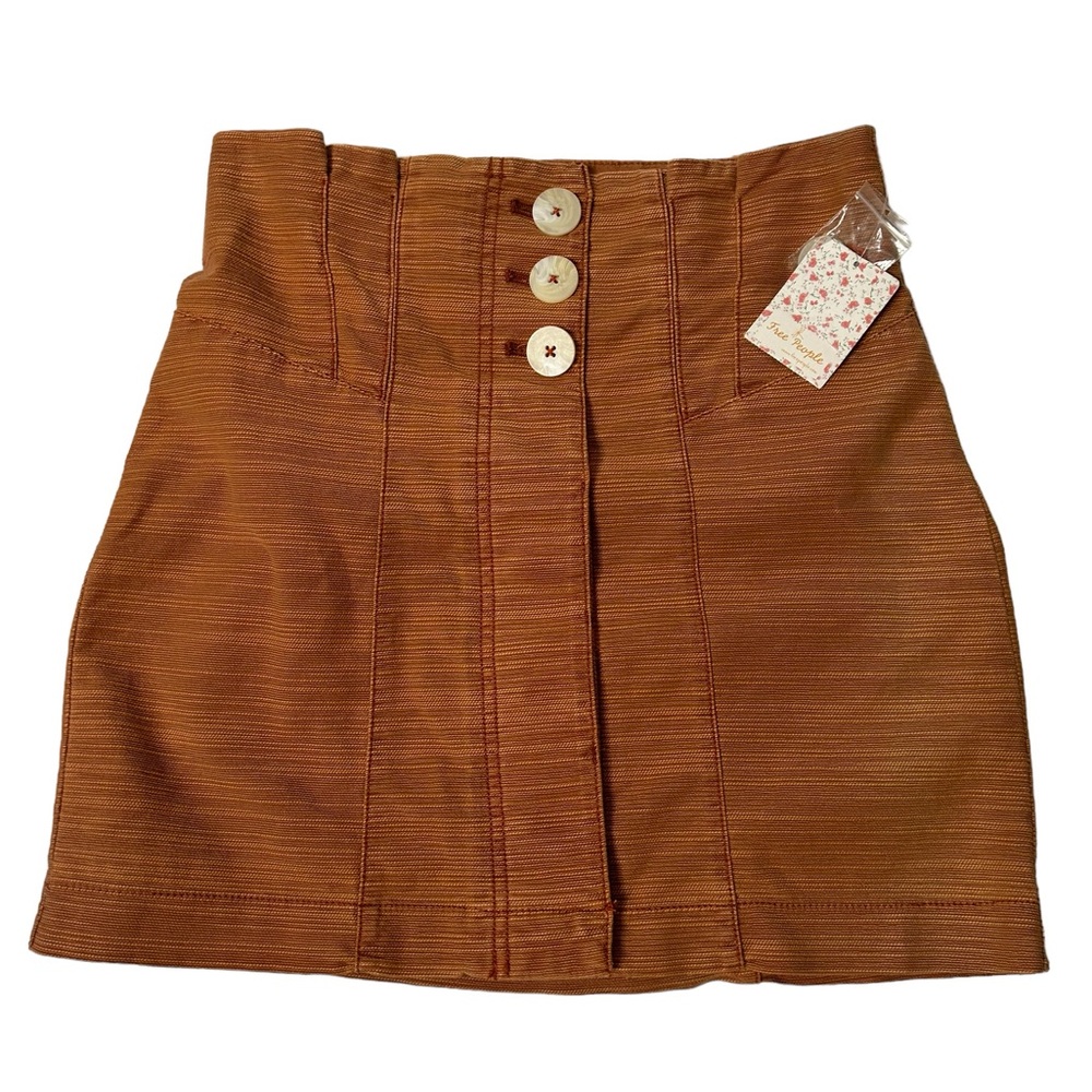 Free People l NWT Every Minute Every Hour Terra Cotta Button-Up Mini Skirt 8 - Picture 2 of 9